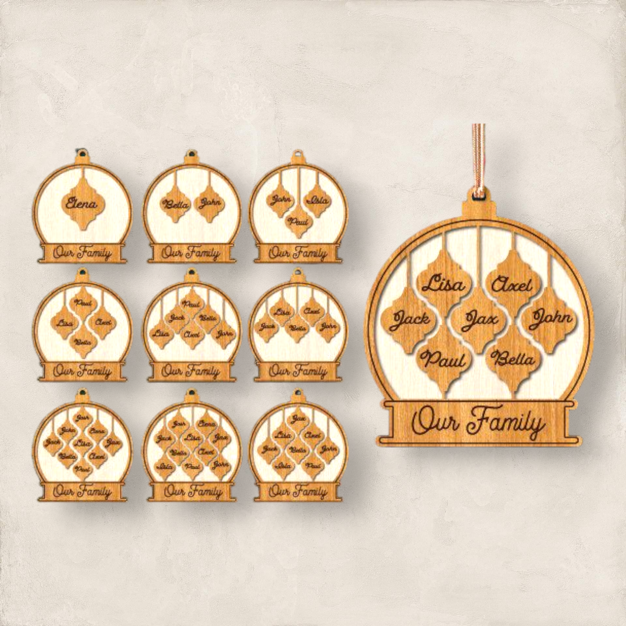 Arabesque Shaped Family Ornament